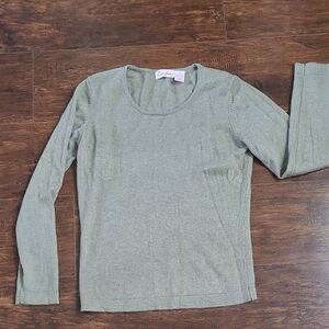 Zena Jeans Light Olive Green Long Sleeve Scoop Neck Top Cashmere Blend Size M